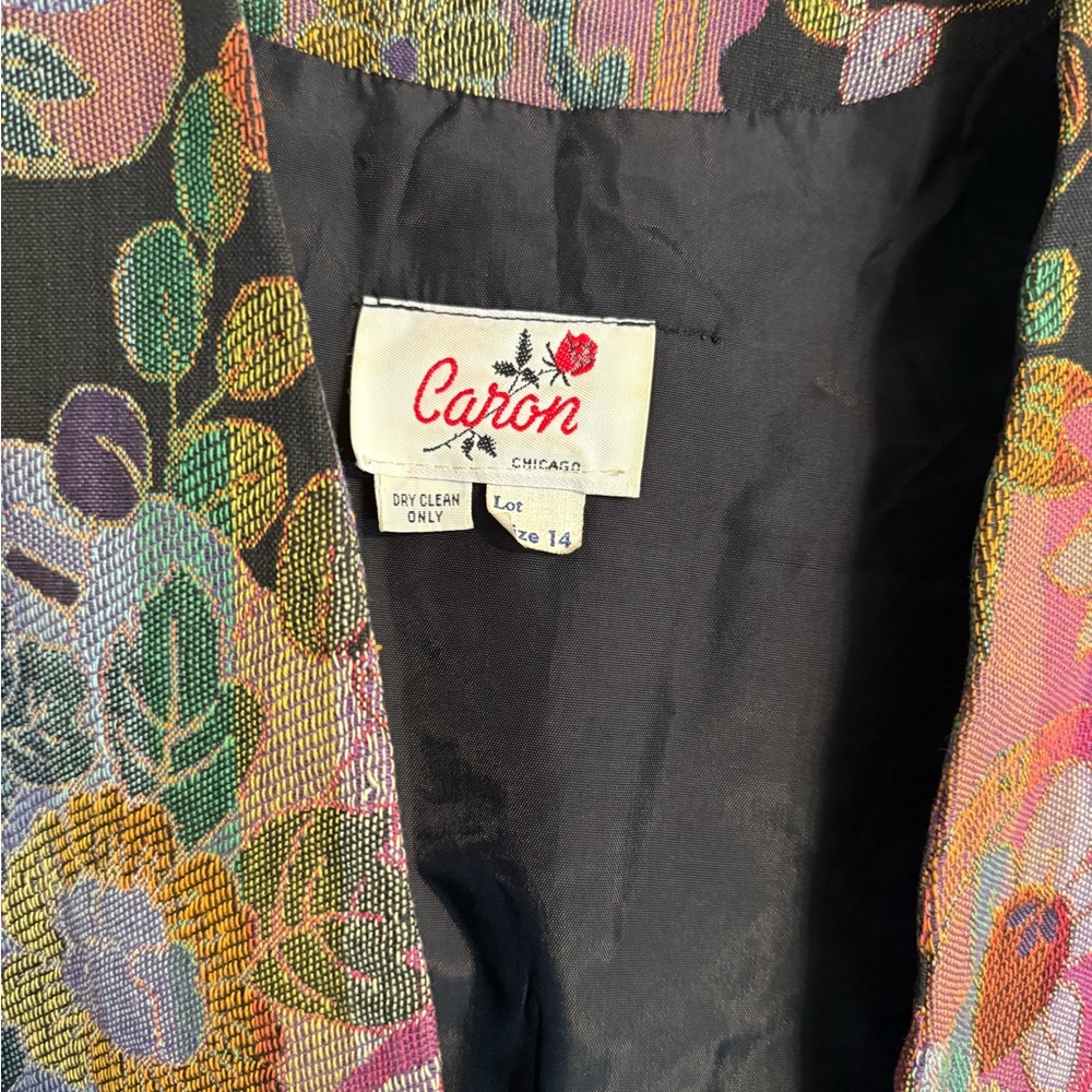 Vintage 80s Floral Woven Artwear Jacket M Cropped Open Front - Picture 5 of 6